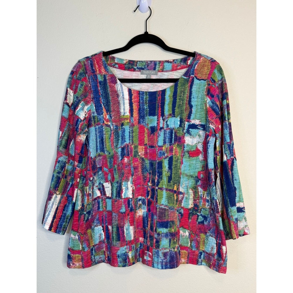 Habitat Women's Small Abstract Print Cotton 3/4 Sleeve Top